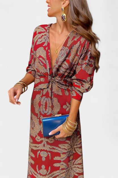 Elara Vestido Maxi Escote En V Con Nudo Colección Limitada