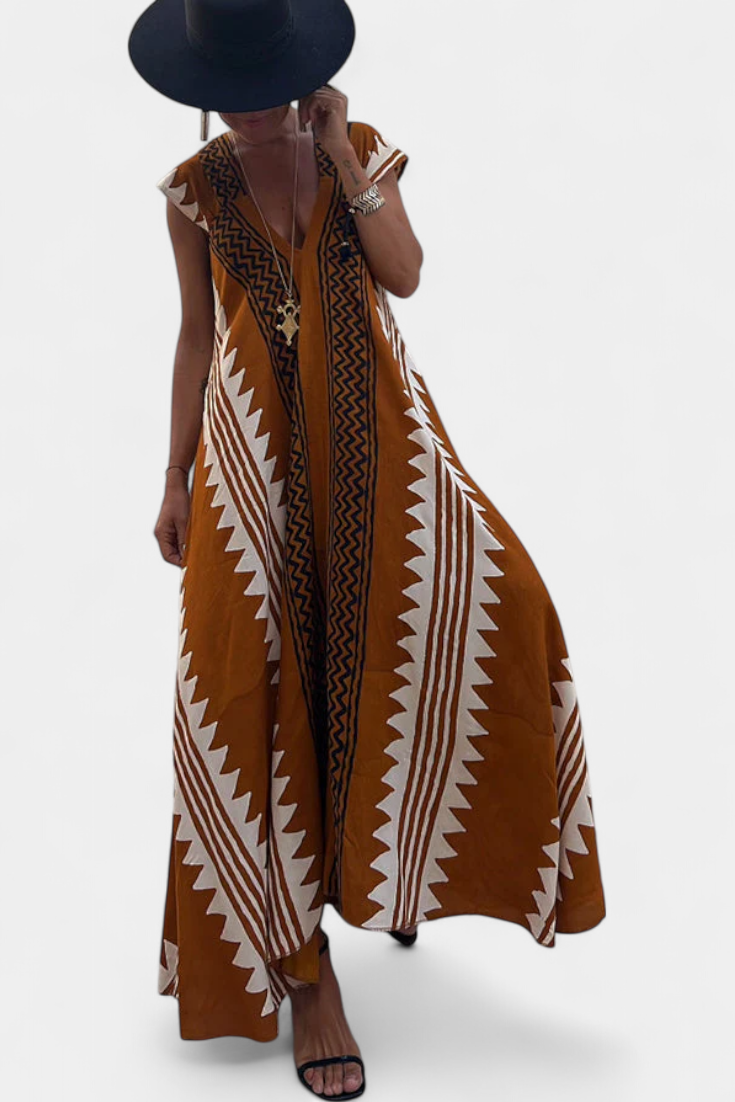 Vestido Maxi Bohemio Con Motivo Geométrico Exclusivo