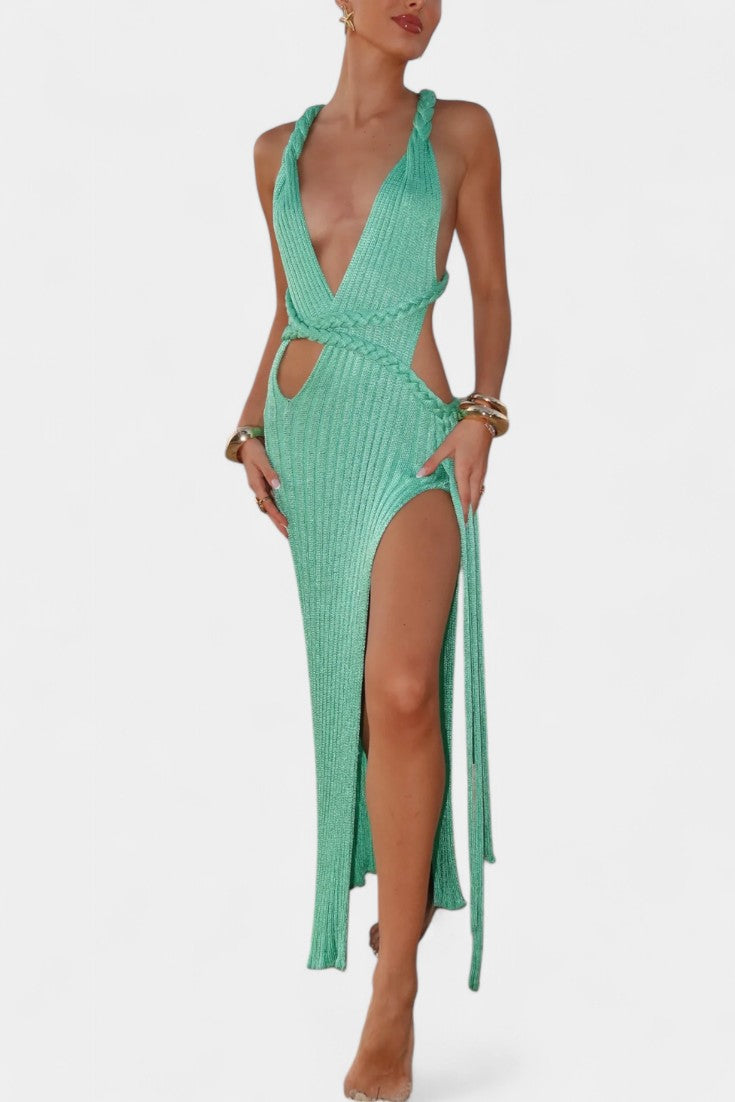 Vestido Maxi Punto Con Cintura Cable Brilla Sin Esfuerzo