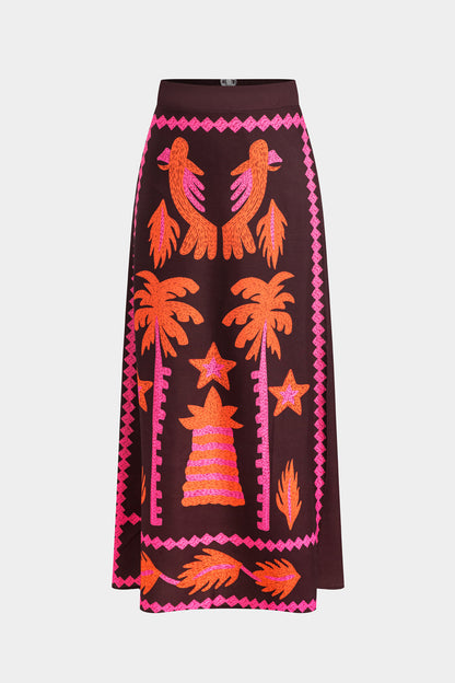 Conjunto Top Recortado Estampado Palmera Y Falda Exclusiva