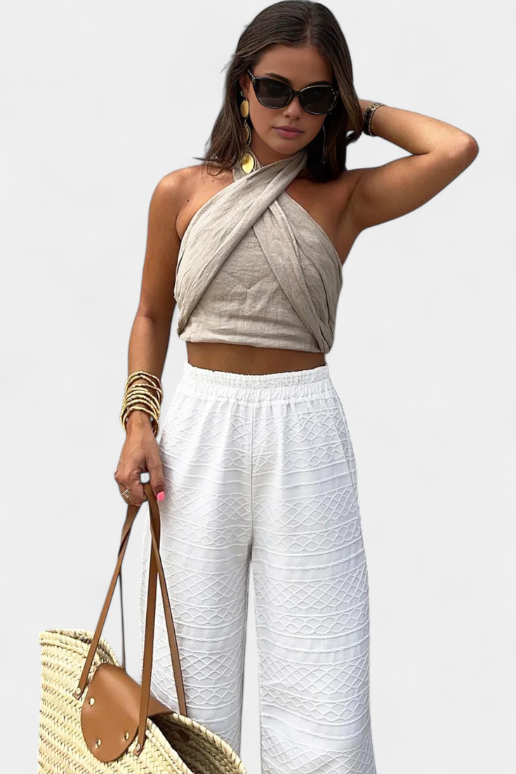 Top Cruzado Halter Lena Lazo Largo Brilla Premium Exclusivo