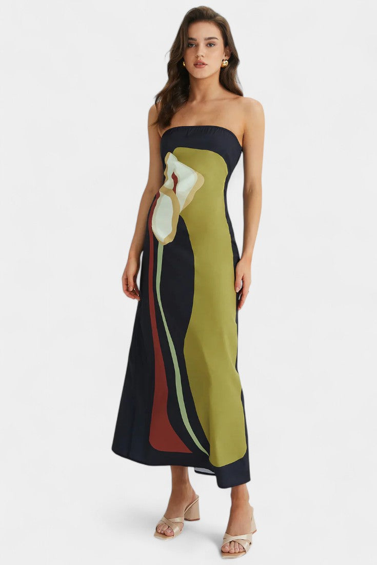 Vestido Sin Tirantes Laura Floral Coqueto Tejido Premium