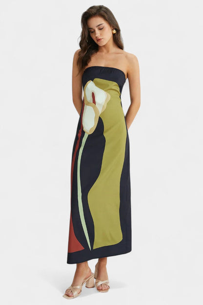 Vestido Sin Tirantes Laura Floral Coqueto Tejido Premium