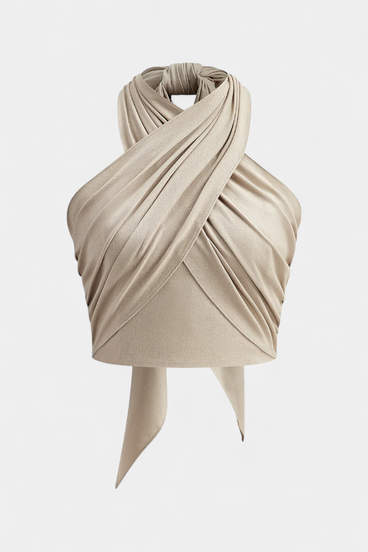 Top Cruzado Halter Lena Lazo Largo Brilla Premium Exclusivo
