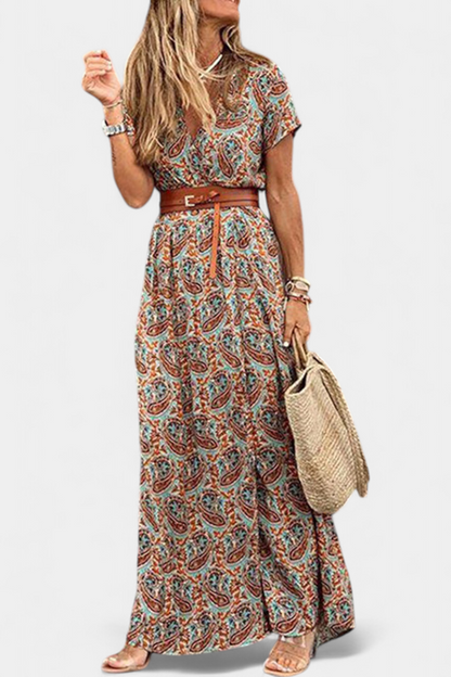 Anfisa Vestido Boho Verano con Cinturón y Escote V Genial
