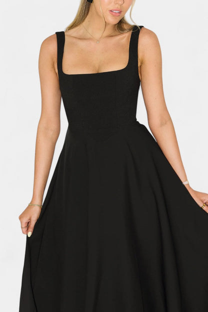 Vestido Mary Midi Aline Sin Mangas Con Escote Cuadrado