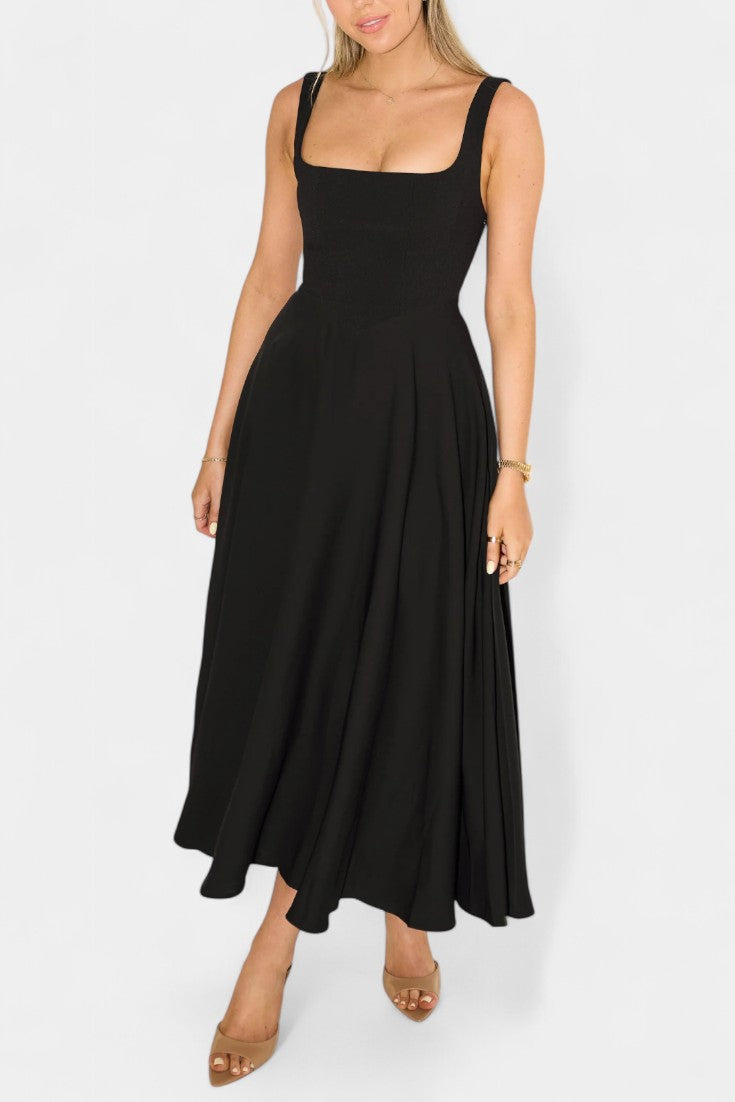 Vestido Mary Midi Aline Sin Mangas Con Escote Cuadrado