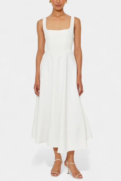 Vestido Mary Midi Aline Sin Mangas Con Escote Cuadrado