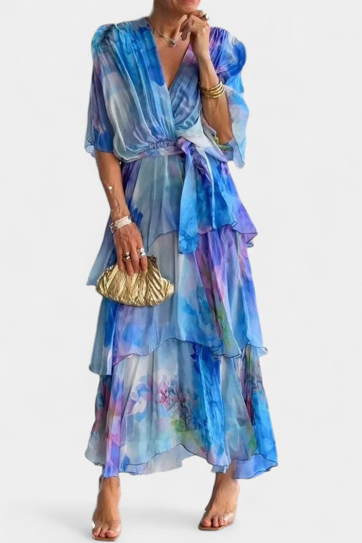 Vestido Maxi Carol Floral Acuarela con Escote en V Chic