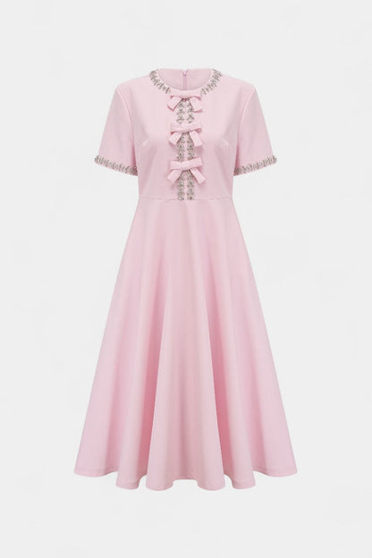 Vestido Midi Acampanado con Lazo Cristal Exclusivo Brillo