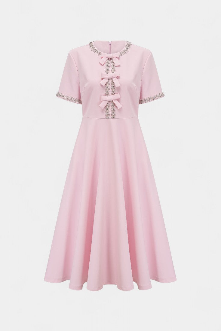 Vestido Midi Acampanado con Lazo Cristal Exclusivo Brillo