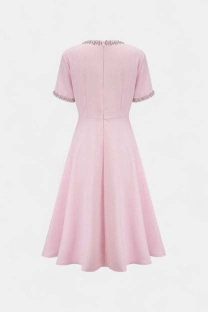 Vestido Midi Acampanado con Lazo Cristal Exclusivo Brillo