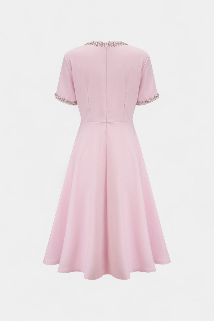 Vestido Midi Acampanado con Lazo Cristal Exclusivo Brillo