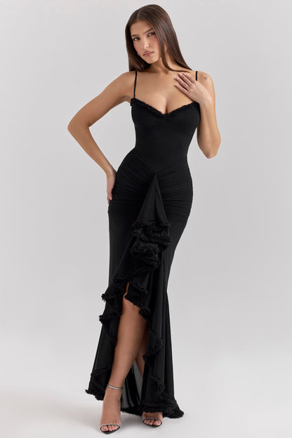 Vestido Roxanne Sin Mangas Con Volantes Y Escote Corazón