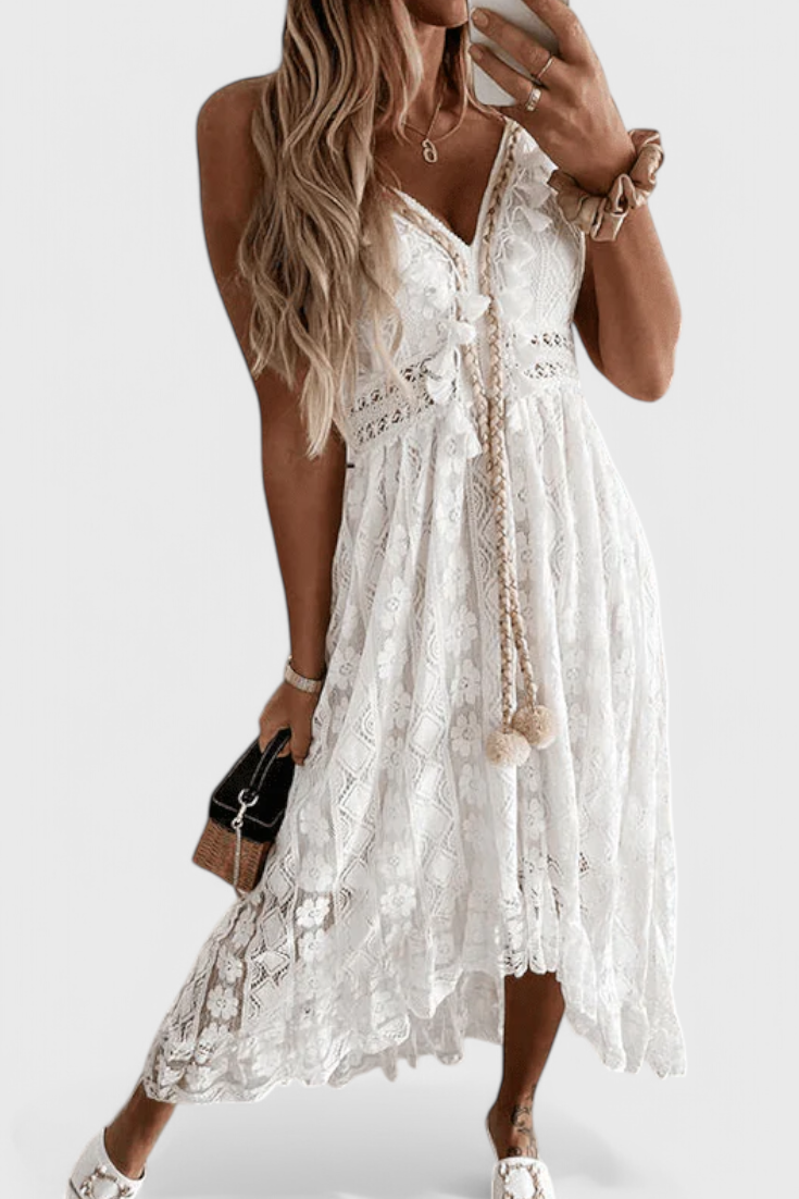 Vestido Maxi de Encaje Boho con Bordados que Enamoran