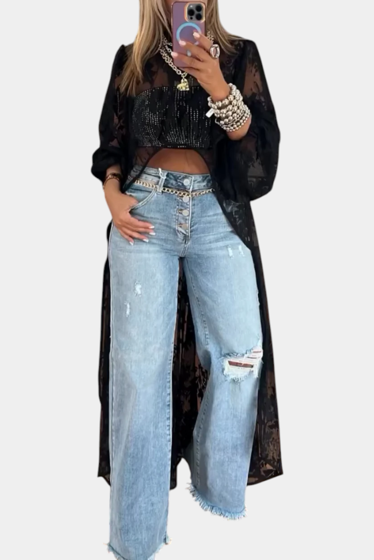 Top Maxi de Encaje Con Detalles Brillantes Edicion Limitada
