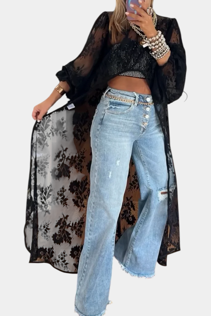 Top Maxi de Encaje Con Detalles Brillantes Edicion Limitada
