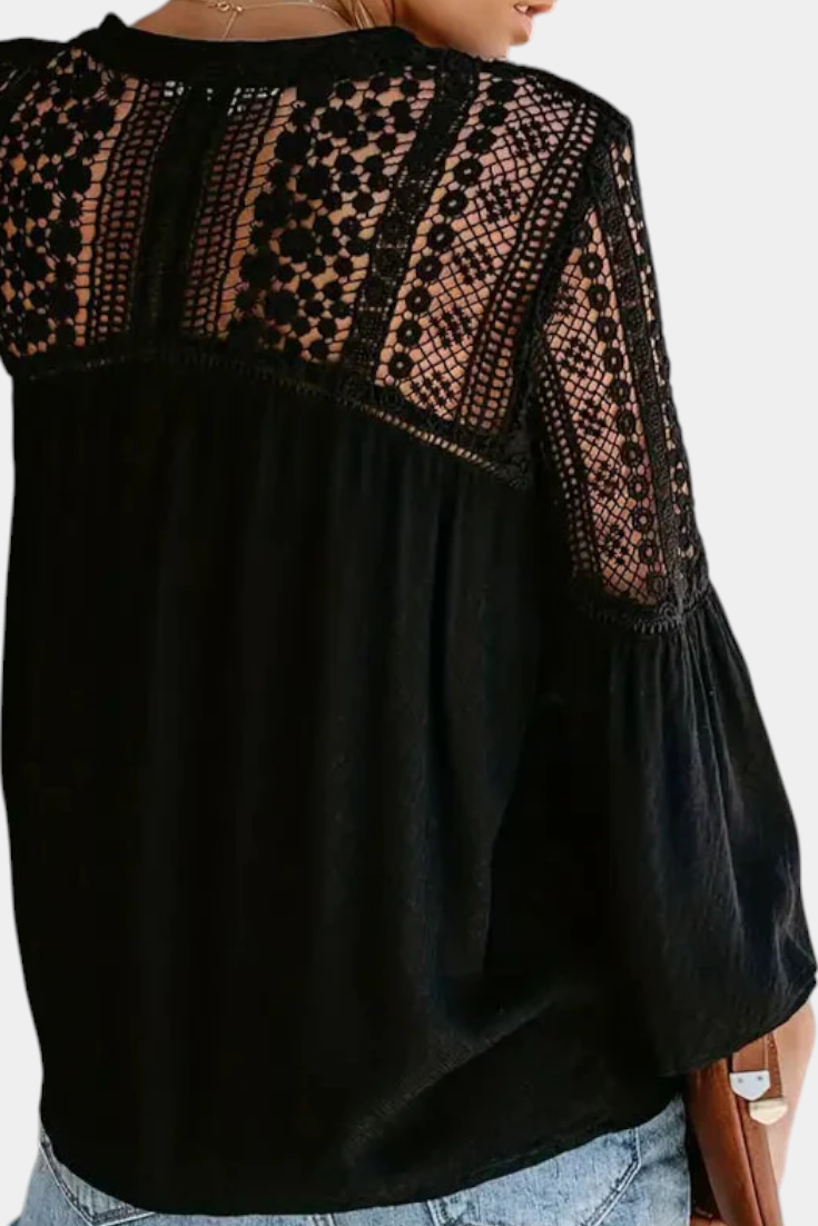 Blusa Sunwoven Encaje con Escote V y Encanto Artesanal