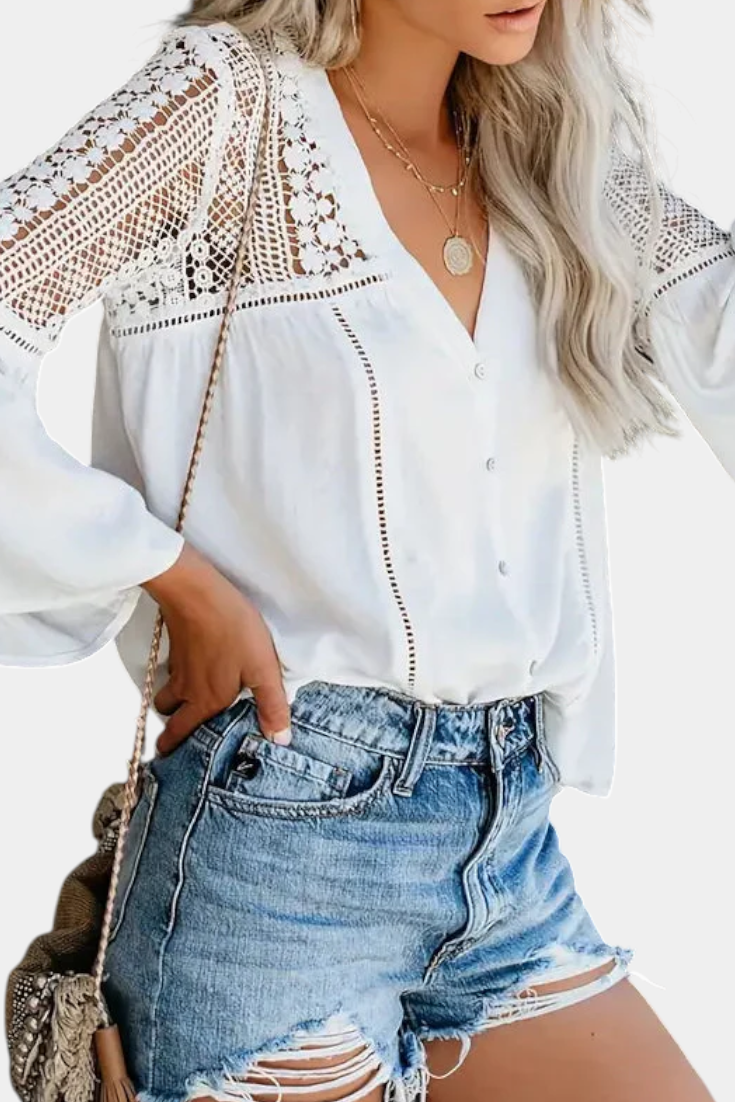 Blusa Sunwoven Encaje con Escote V y Encanto Artesanal