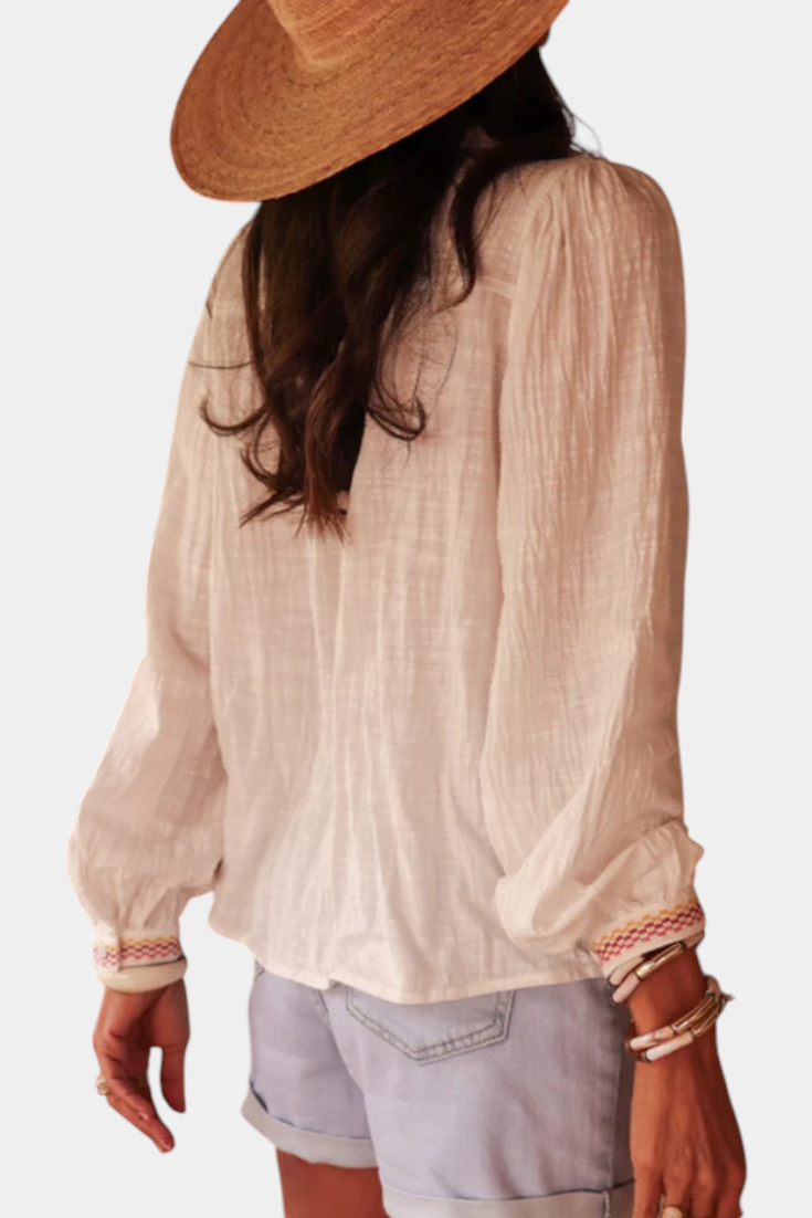 Camisa Bohème Bordada Soleil De Algodón Y Lino Con Encanto