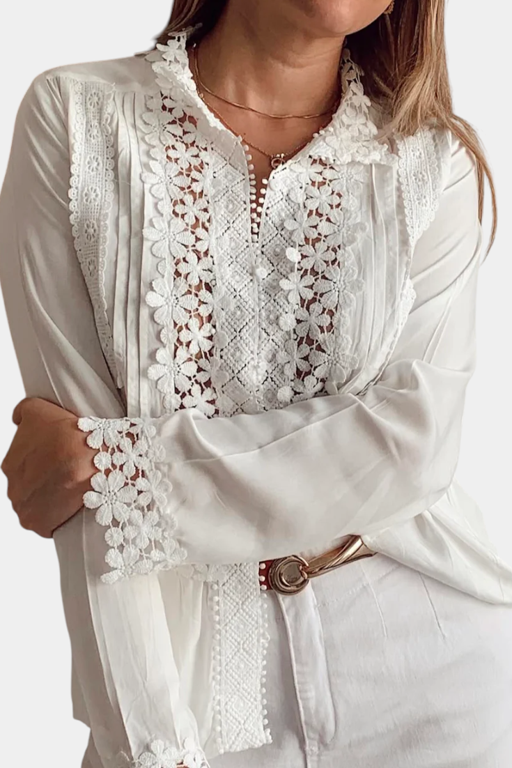 Blusa de Encaje Elvira con Bordado Floral Chic Romántica