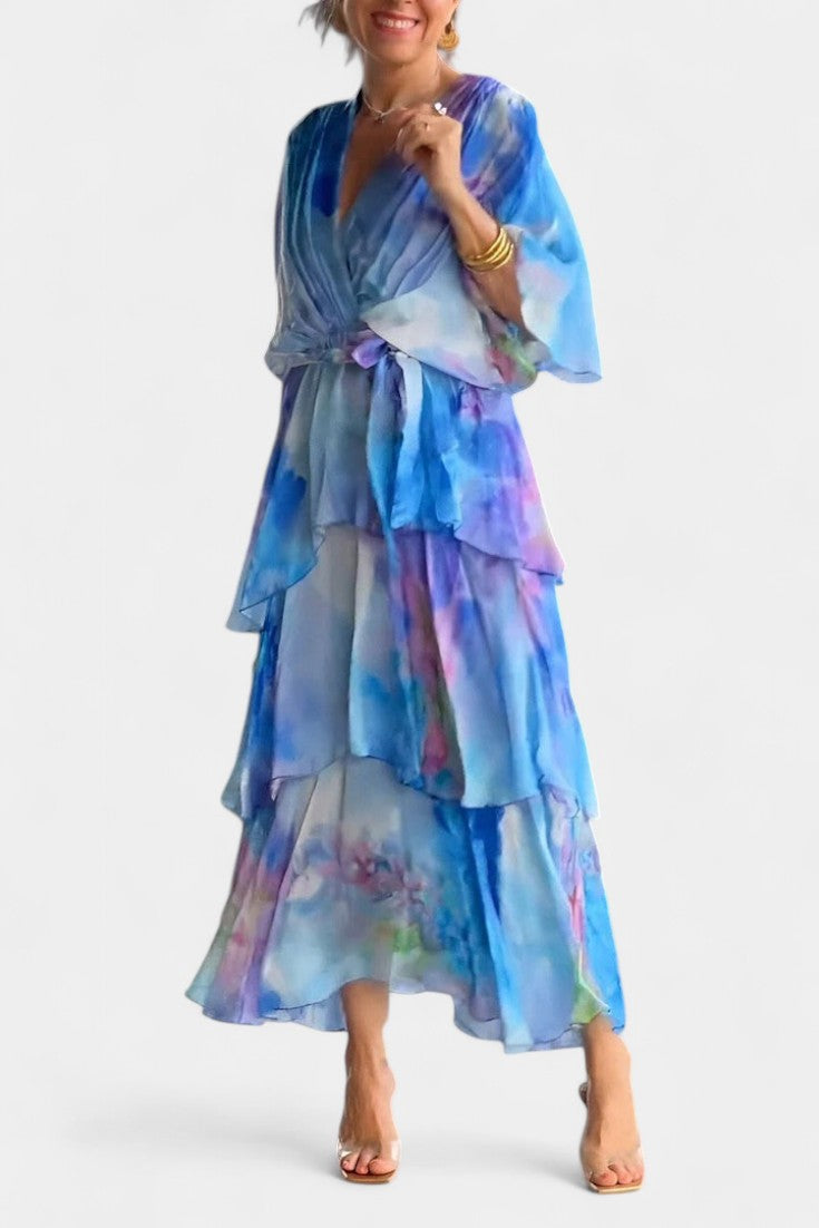 Vestido Maxi Carol Floral Acuarela con Escote en V Chic