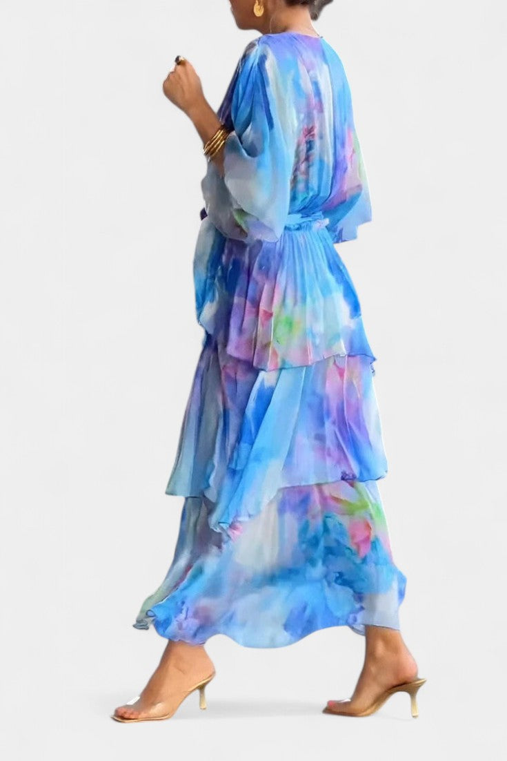 Vestido Maxi Carol Floral Acuarela con Escote en V Chic