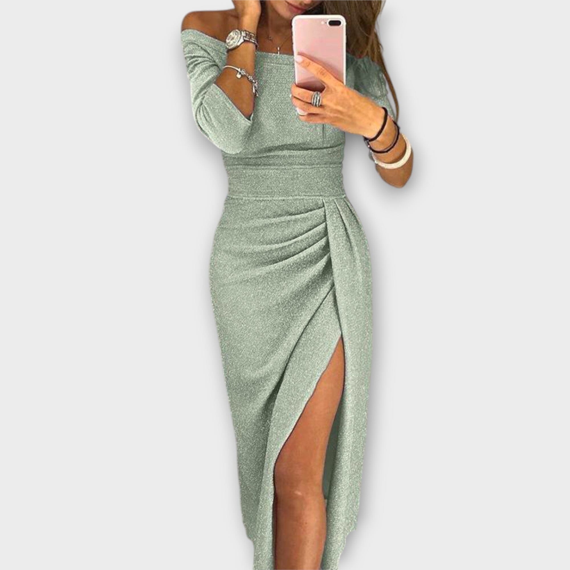 Lena – Elegante vestido off-shoulder Lena – Elegante vestido off-shoulder A minha loja Minze S 