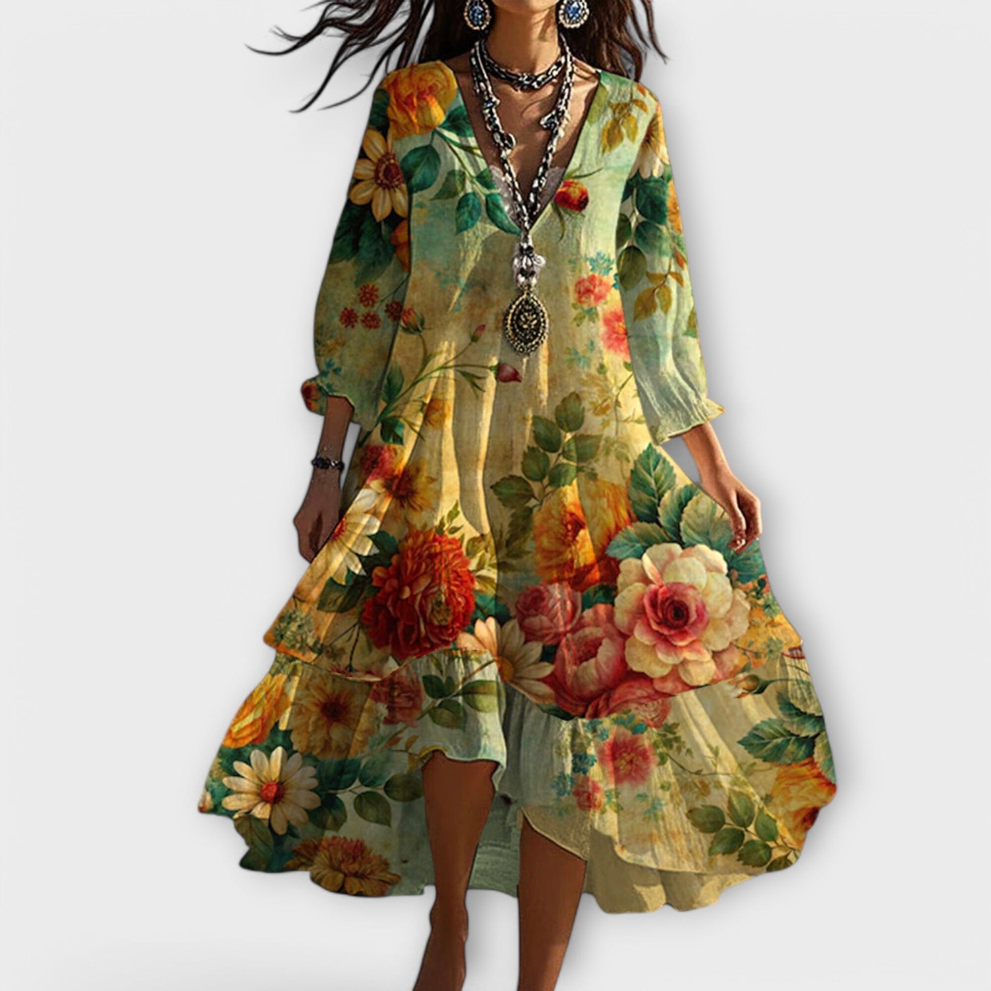 Marina – Vestido vintage boho con estampado floral y escote en V 4o mini Marina – Vestido vintage boho con estampado floral y escote en V 4o mini A minha loja 