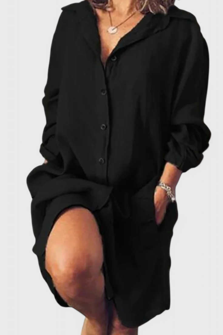 Vestido Camisa De Lino Marlene Silueta Longline Chic