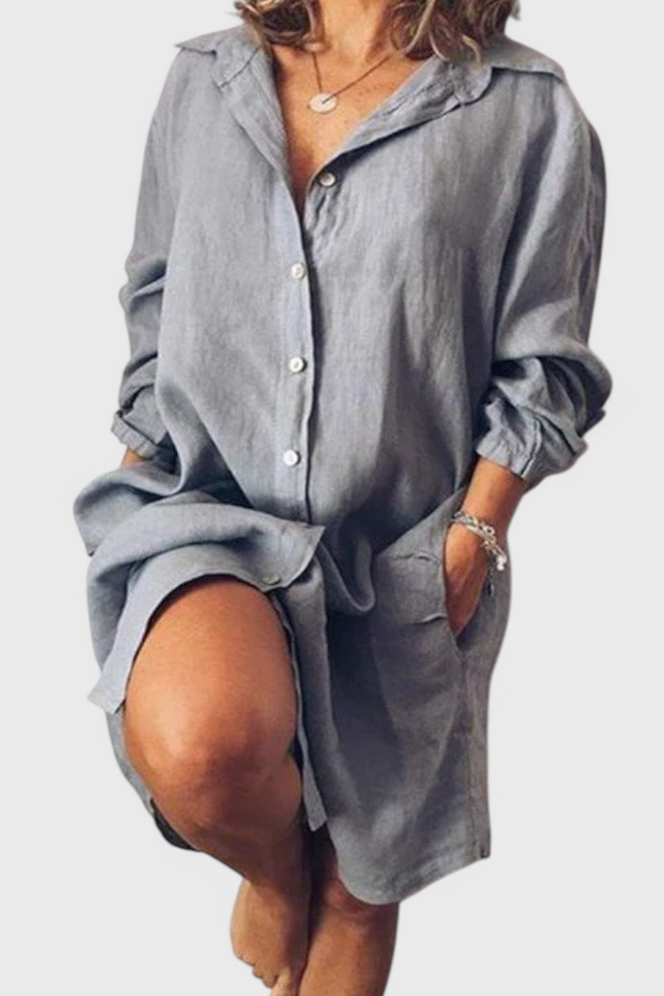 Vestido Camisa De Lino Marlene Silueta Longline Chic