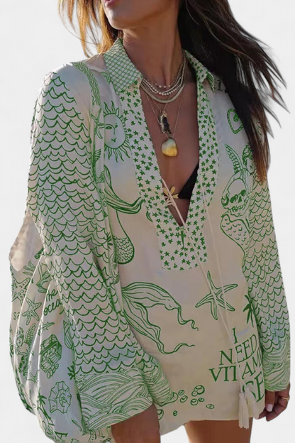 Conjunto Camisero Estampado Marina Con Shorts Elásticos