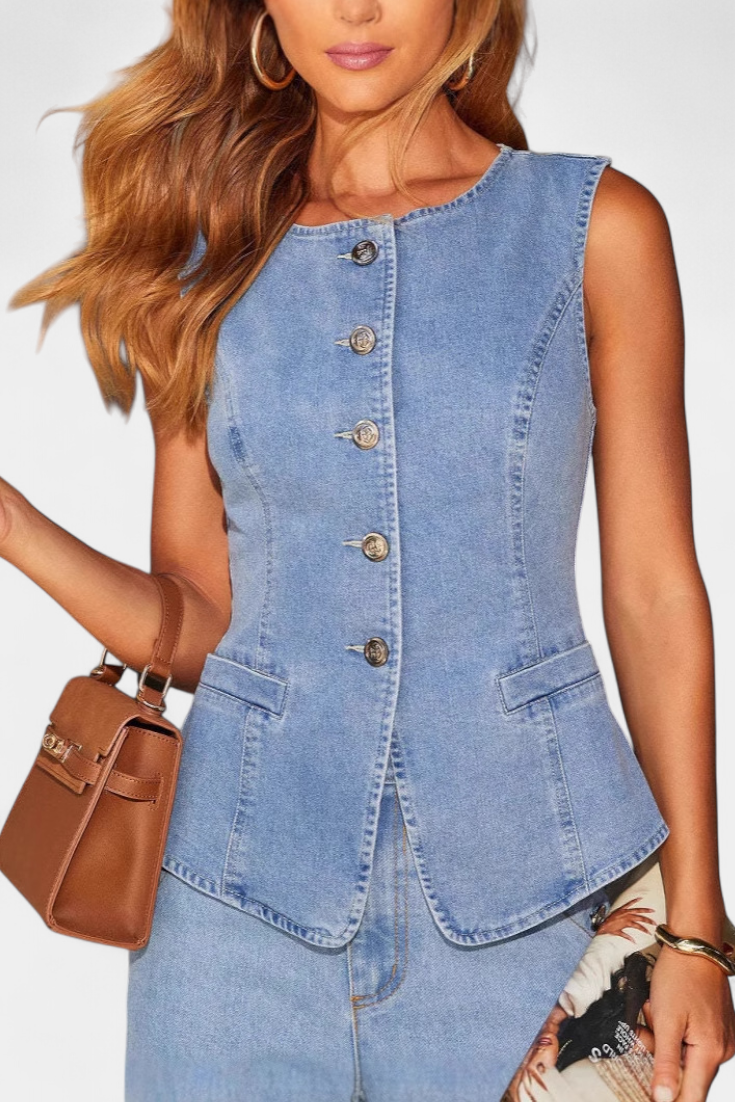 Conjunto Ludovica Denim Chaleco Ajustado Jeans Con Estilo