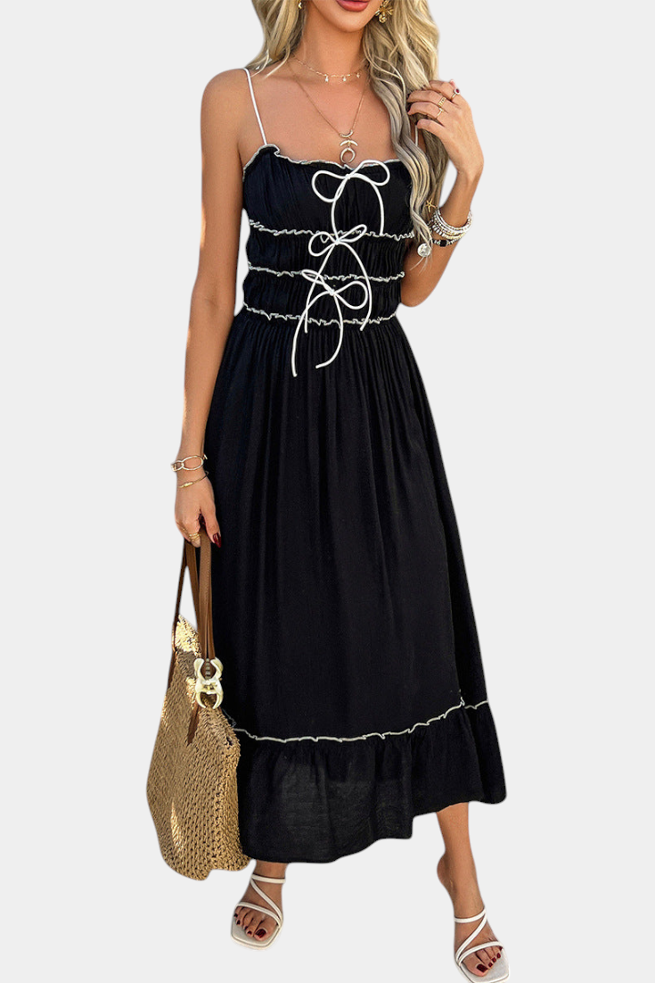 Vestido Luz Aline Con Tirantes Y Dobladillo Rizado Juguetón