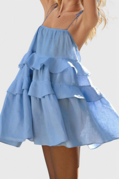 Vestido Mini Algodón Lino Silueta A Exclusiva Plisado Pícaro