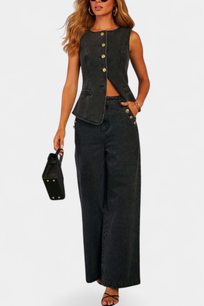 Conjunto Ludovica Denim Chaleco Ajustado Jeans Con Estilo