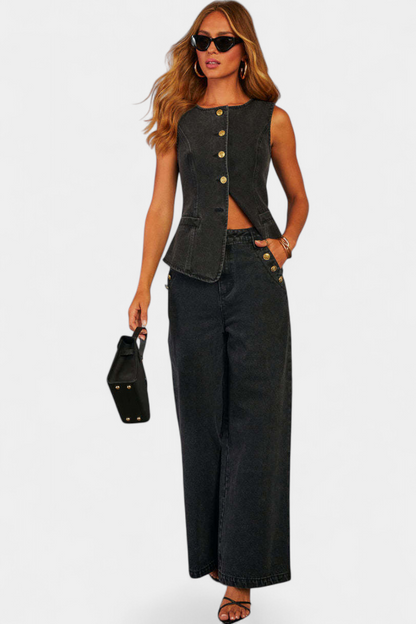 Conjunto Ludovica Denim Chaleco Ajustado Jeans Con Estilo