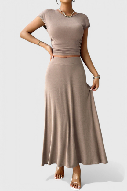 Conjunto Anastasia Top Corto Fruncido Y Falda Fluida