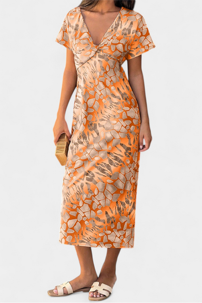Vestido Triana Estampado Abstracto Con Escote En V Veraniego