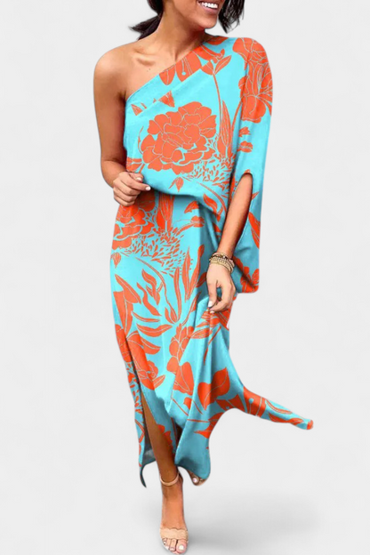 Vestido Un Hombro Carlena Estampado Romántico Exclusivo