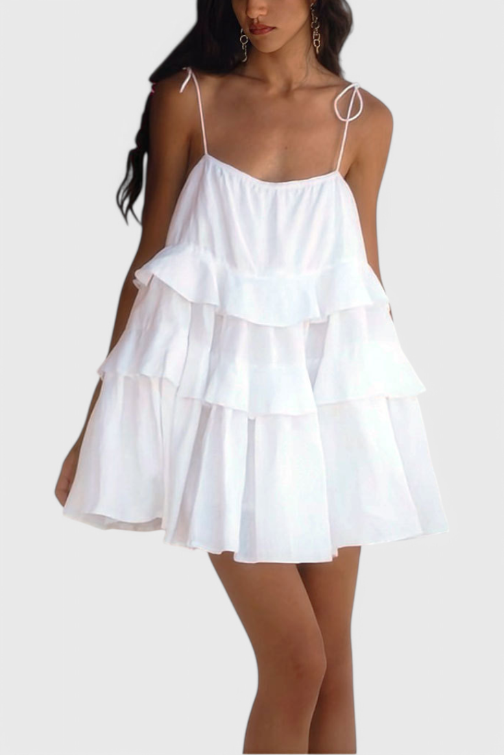 Vestido Mini Algodón Lino Silueta A Exclusiva Plisado Pícaro