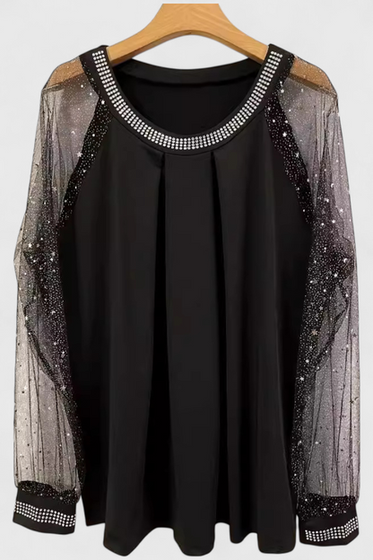 Blusa Flor Con Mangas Tul Y Acentos Strass Diva Exclusiva