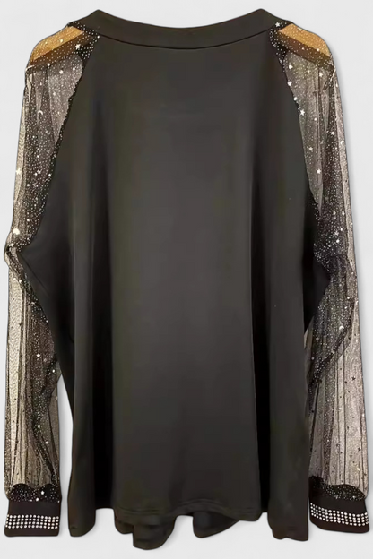 Blusa Flor Con Mangas Tul Y Acentos Strass Diva Exclusiva