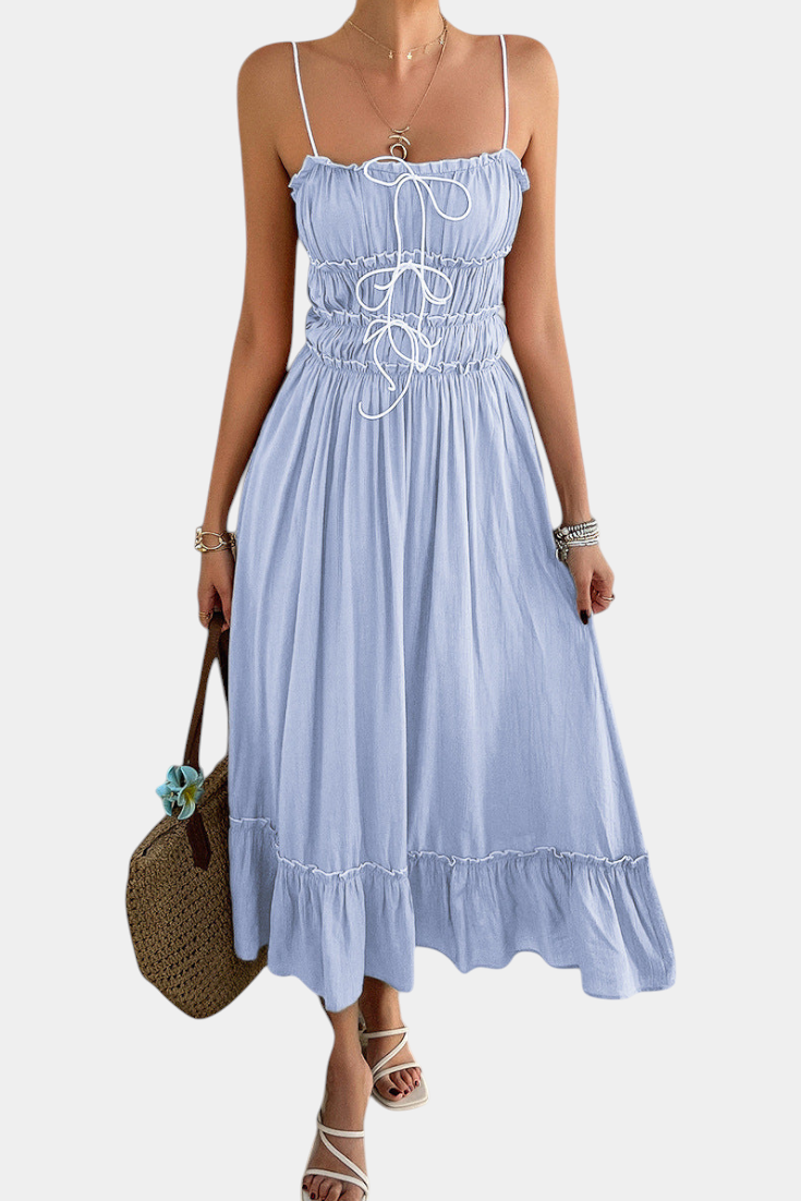 Vestido Luz Aline Con Tirantes Y Dobladillo Rizado Juguetón