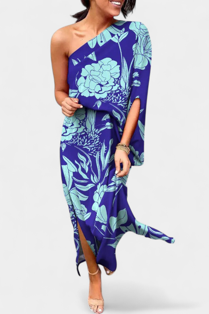 Vestido Un Hombro Carlena Estampado Romántico Exclusivo