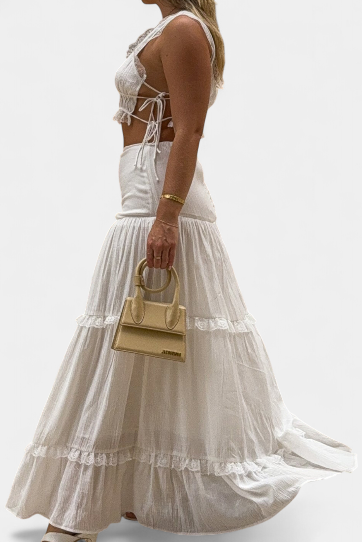Conjunto Top Elegante Con Encaje Falda Maxi Con Encanto