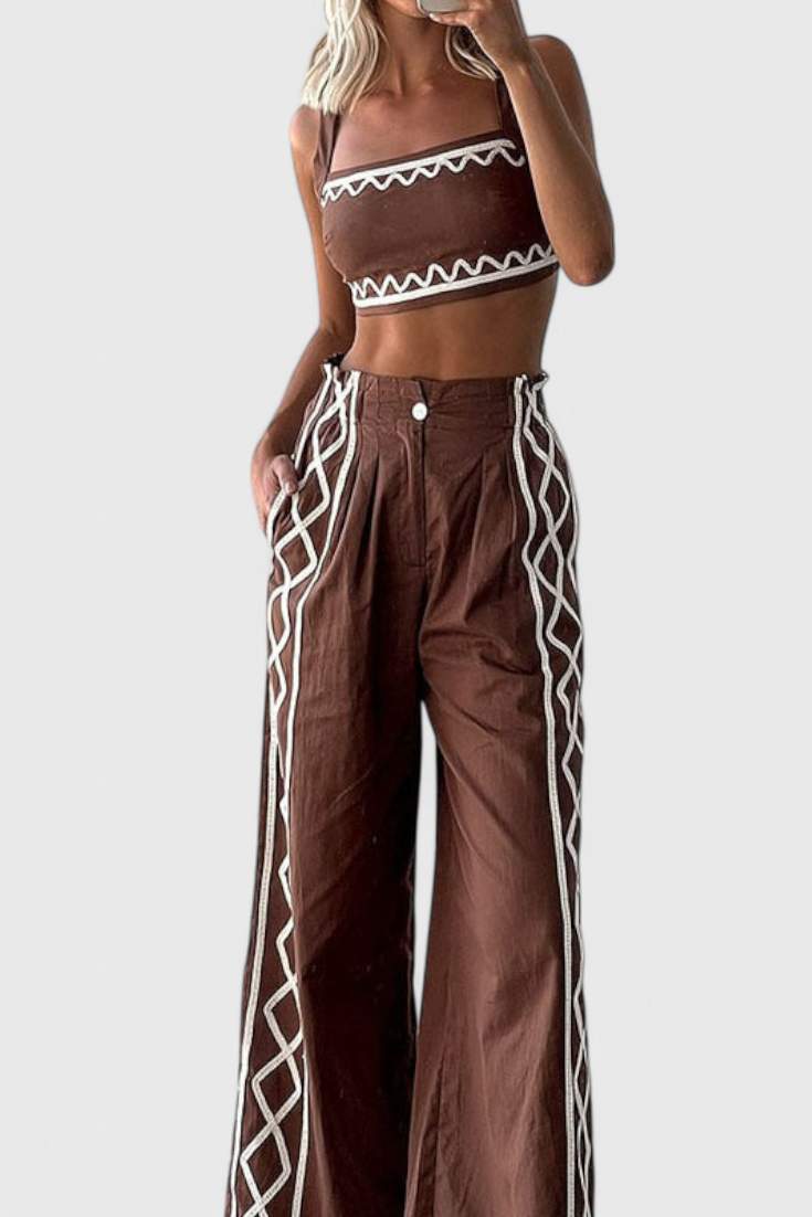 Conjunto Mirella Crop Y Pantalones Anchos Zigzag Exclusivo