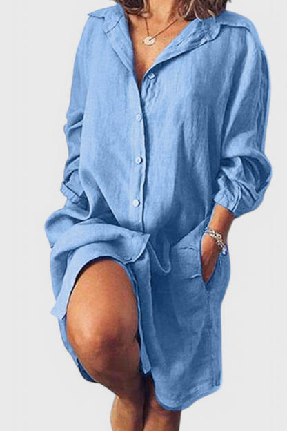 Vestido Camisa De Lino Marlene Silueta Longline Chic
