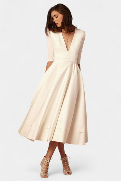 Vestido Midi A Line Nylah Encanto Vintage Tejido Suave