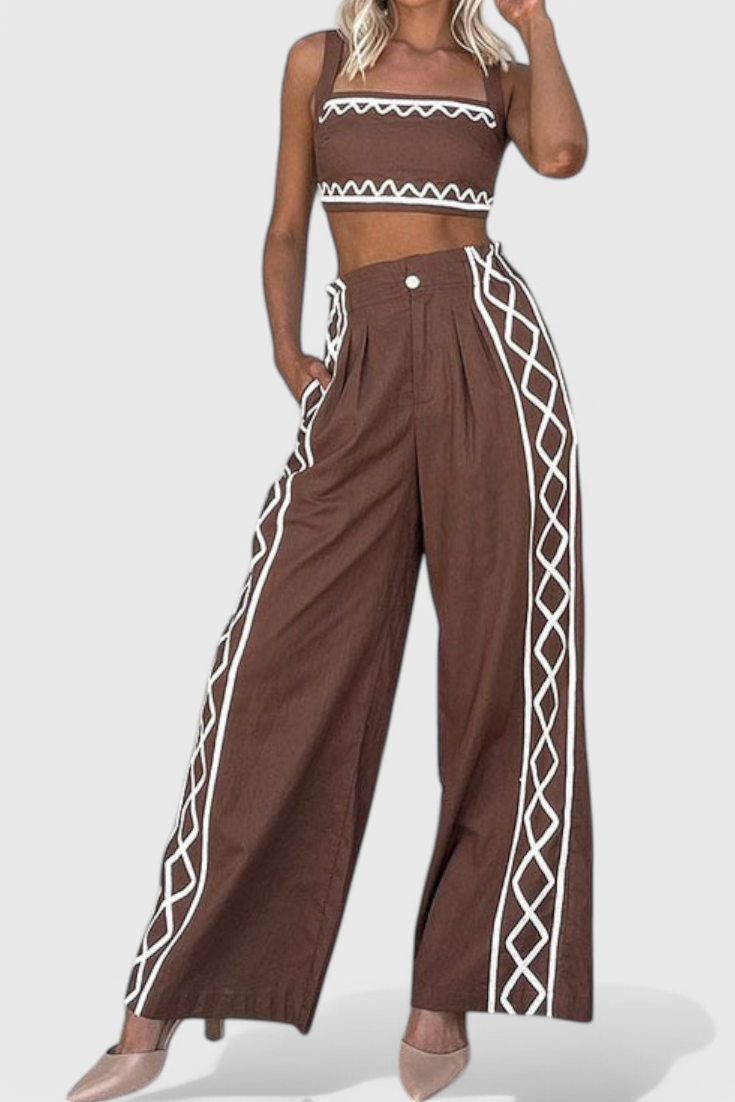 Conjunto Mirella Crop Y Pantalones Anchos Zigzag Exclusivo